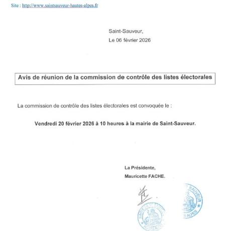 Avis de réunion de la commission de contrôle des listes électorales