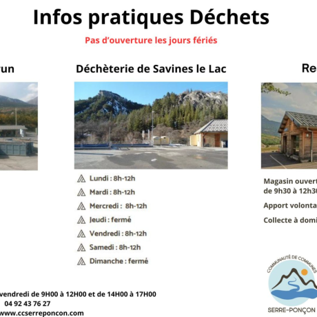 Horaires des déchèteries et de la ressourcerie
